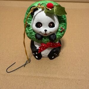 Vintage Holly Bella Giftco Inc Panda Bear Christmas Ornament Bell 1986 Taiwan